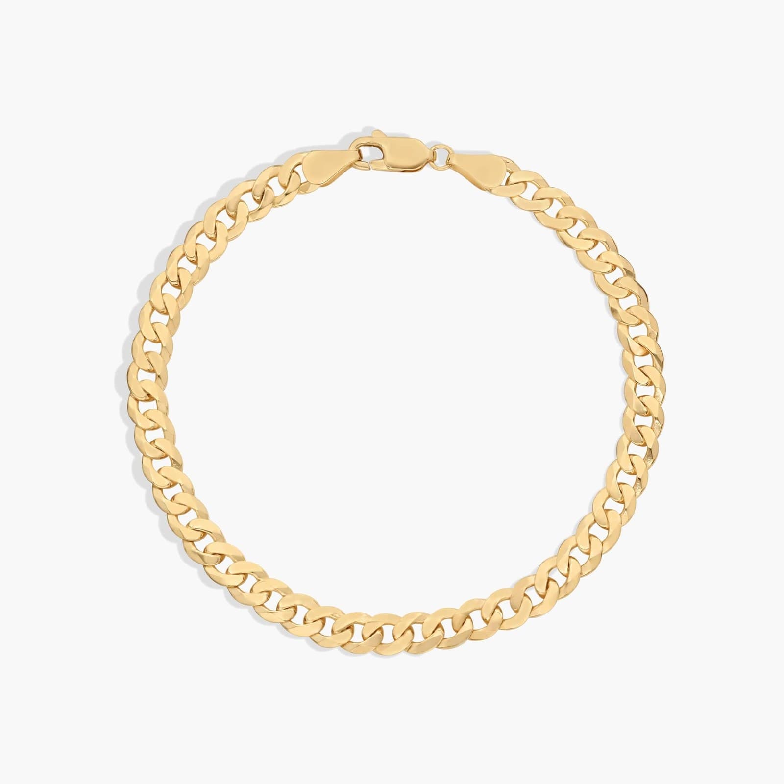 Flat bevelled curb chain bracelet in 14K yellow gold